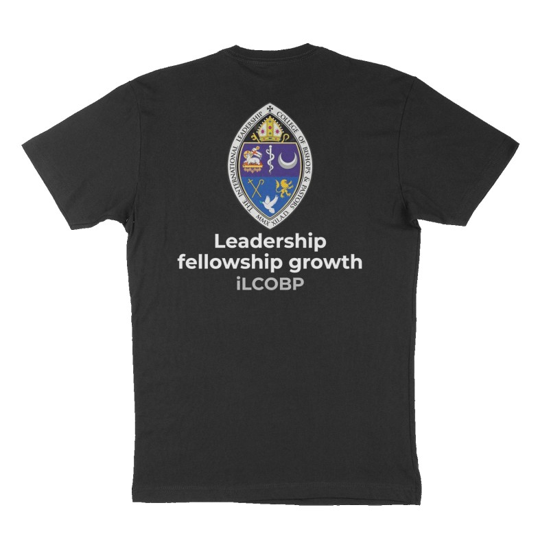 Custom t-shirt: "Leadership fellowship growth ", Back print, black shirt