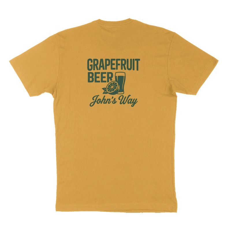 Custom t-shirt: "GRAPEFRUIT BEER", Back print, mustard-yellow shirt