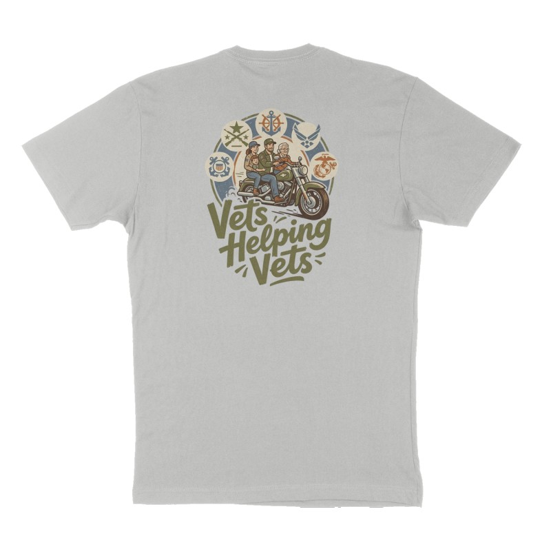 Custom t-shirt: "Vets Helping Vets", Back print, heather-gray shirt