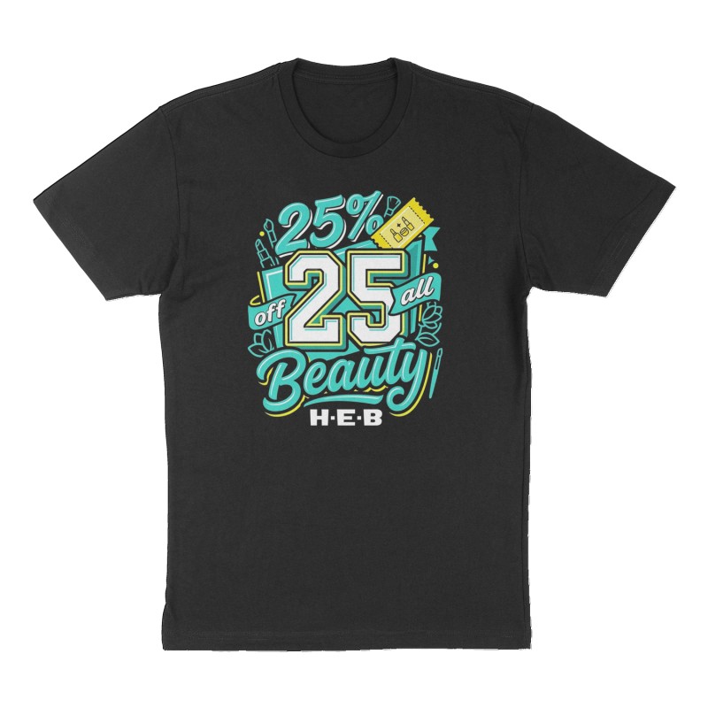 Custom t-shirt: "25% off all Beauty", Front print, black shirt