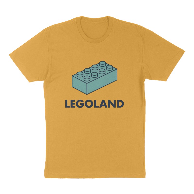 Custom t-shirt: "Legoland", mustard-yellow shirt
