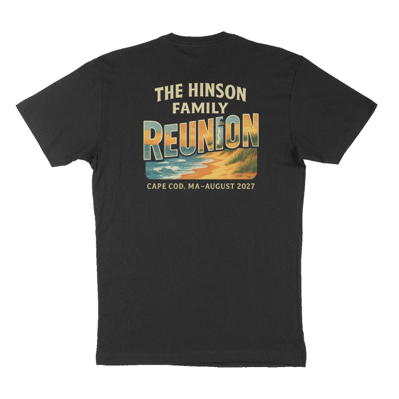 Custom t-shirt: "The Hinson family Reunion", Back print, black shirt