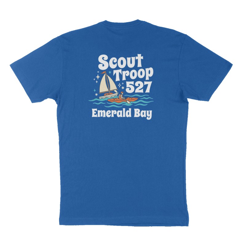 Custom t-shirt: "Scout Troop 527", Back print, royal-blue shirt