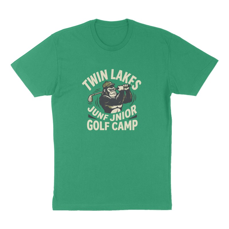 Custom t-shirt: "Twin Lakes Junior Golf Camp", Front print, green shirt