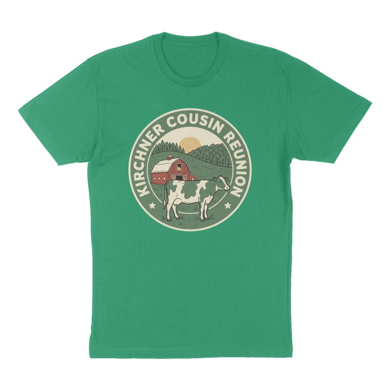 Custom t-shirt: "Kirchner Cousin Reunion", green shirt