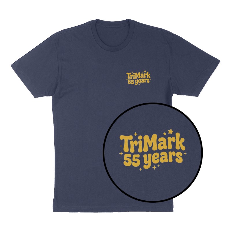 Custom t-shirt: "TriMark", Left Chest print, navy shirt