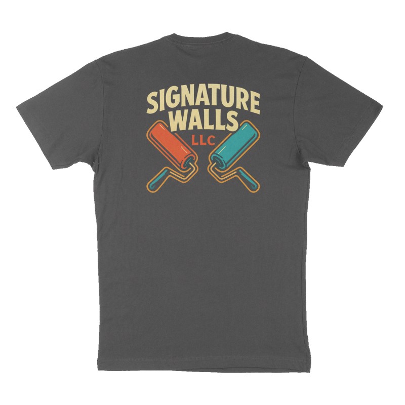 Custom t-shirt: "Signature Walls LLC", Back print, charcoal shirt