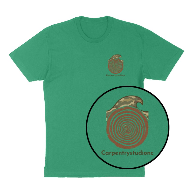 Custom t-shirt: "Carpentrystudionc", Left Chest print, green shirt