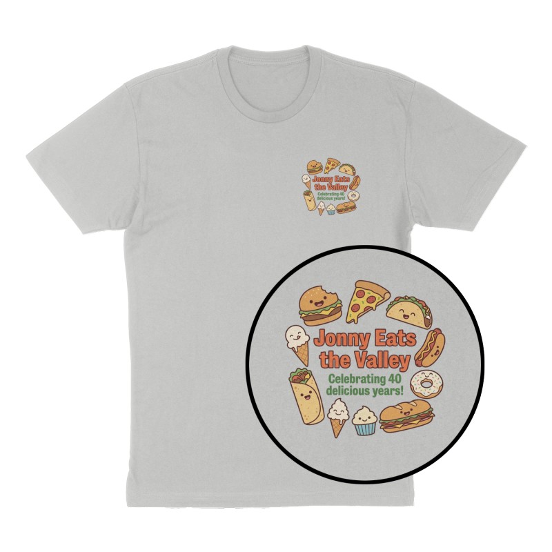Custom t-shirt: "Jonny Eats the Valley", Left Chest print, heather-gray shirt