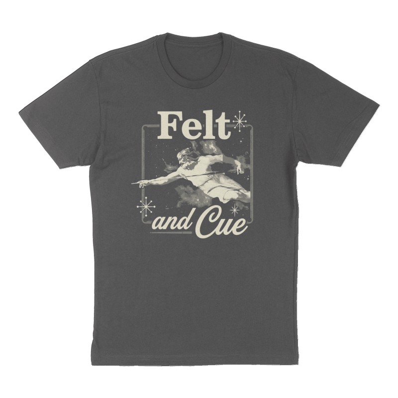 Custom t-shirt: "Felt and Cue ", Front print, charcoal shirt