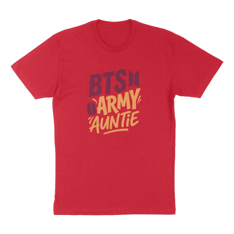 Custom t-shirt: "BTS ARMY AUNTIE", Front print, red shirt