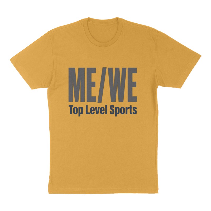 Custom t-shirt: "ME / WE", Front print, mustard-yellow shirt