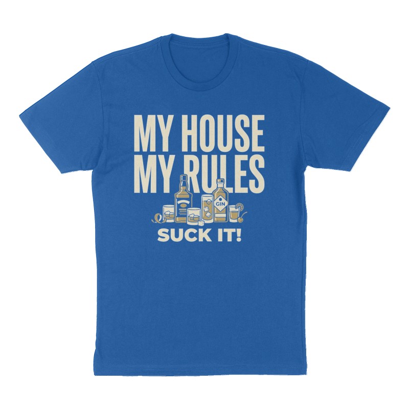 Custom t-shirt: "My House My Rules", Front print, royal-blue shirt