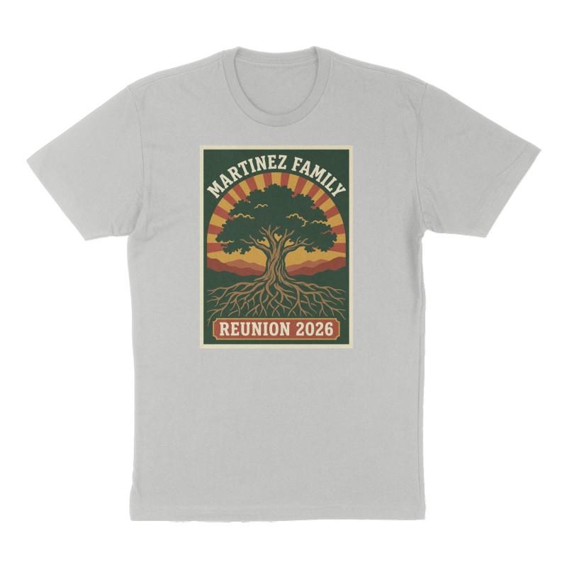 Custom t-shirt: "MARTINEZ FAMILY REUNION 2026", heather-gray shirt