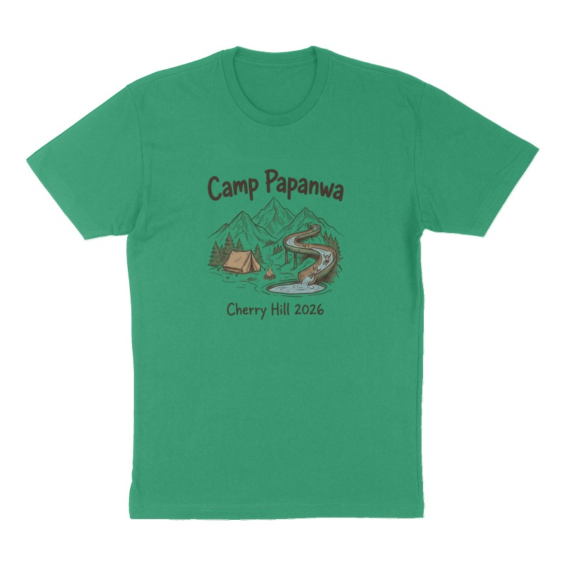 Custom t-shirt: "Camp Papanwa", Front print, green shirt