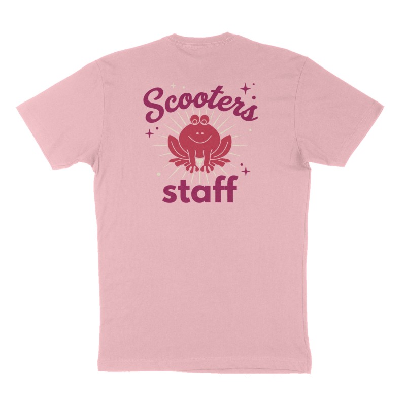 Custom t-shirt: "Scooters staff", Back print, pink shirt