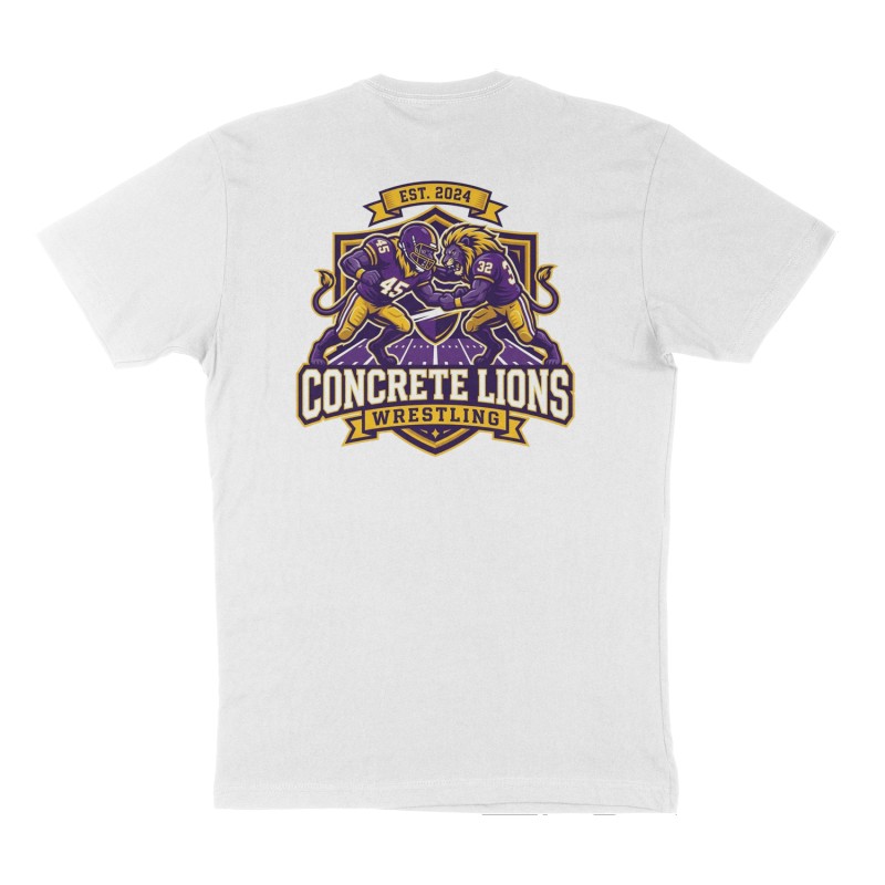 Custom t-shirt: "Concrete Lions", Back print, white shirt