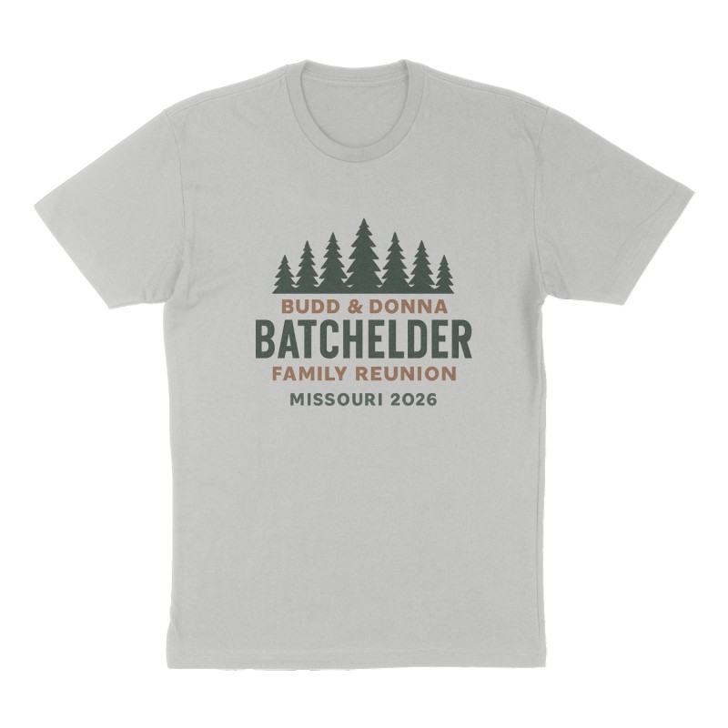 Custom t-shirt: "Budd & Donna Batchelder Family Reunion ", Front print, heather-gray shirt