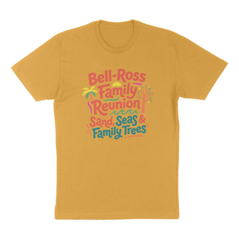 Custom t-shirt: "Bell-Ross Family Reunion", Front print, mustard-yellow shirt