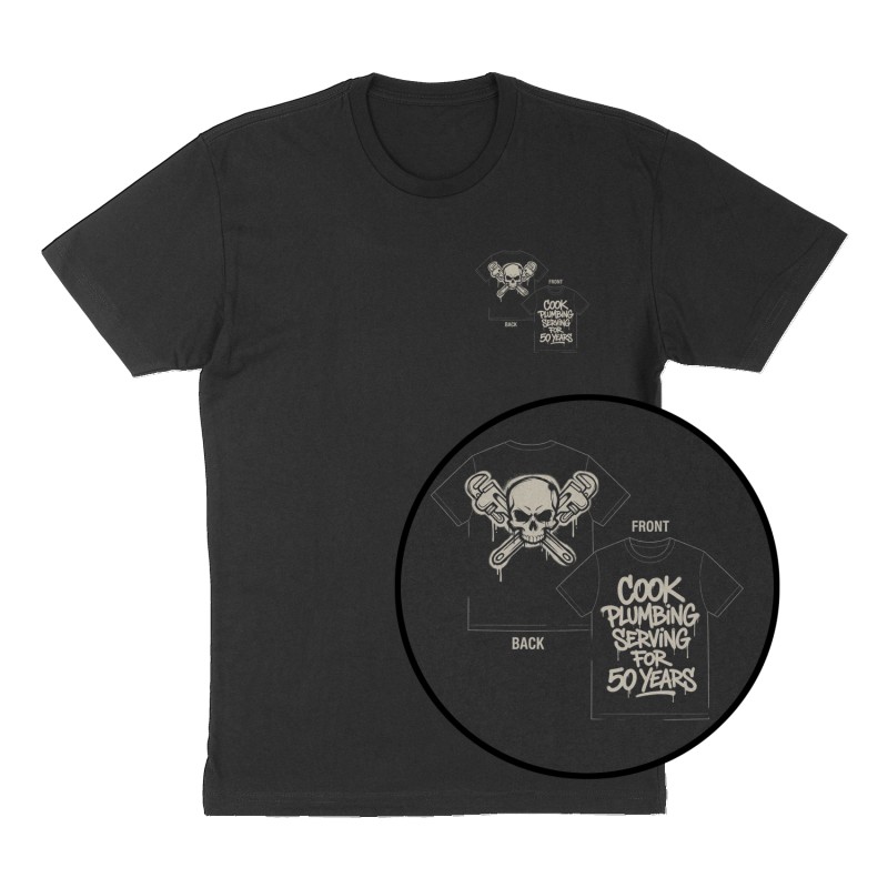 Custom t-shirt: "Cook plumbing ", Left Chest print, black shirt