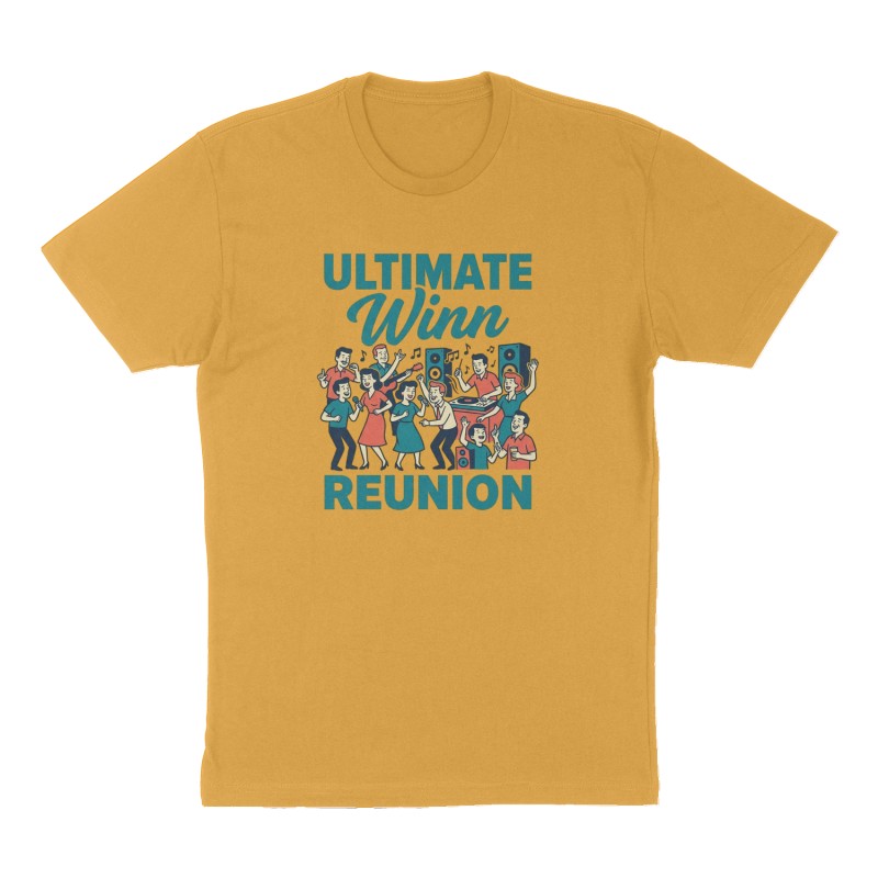 Custom t-shirt: "Ultimate Winn Reunion", Front print, mustard-yellow shirt