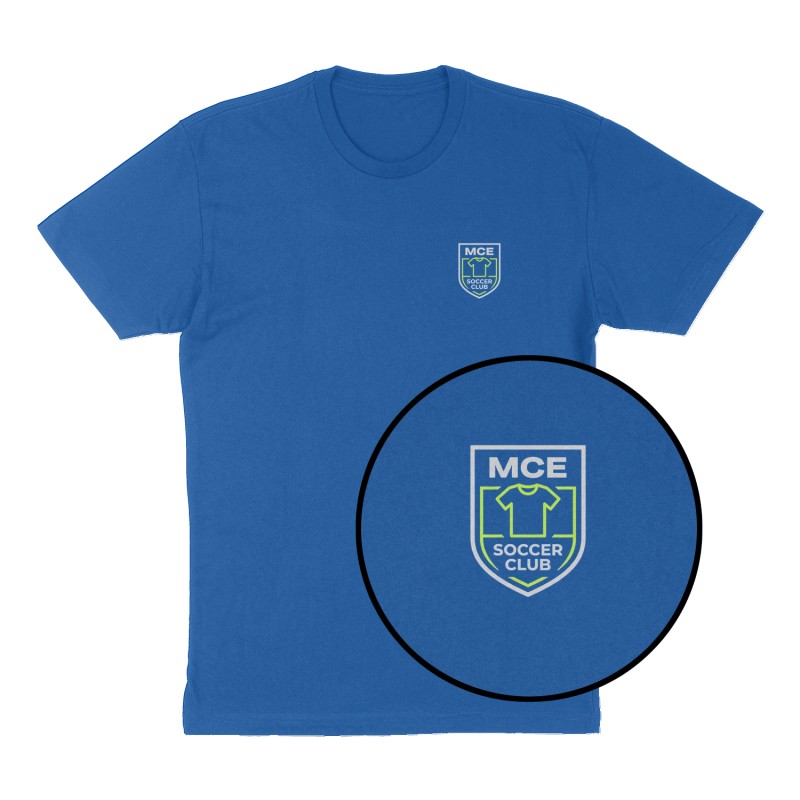 Custom t-shirt: "MCE Soccer Club", Left Chest print, royal-blue shirt