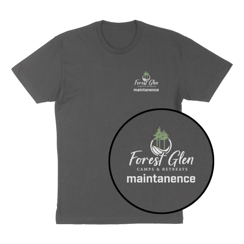 Custom t-shirt: "maintanence", Left Chest & Back print, charcoal shirt