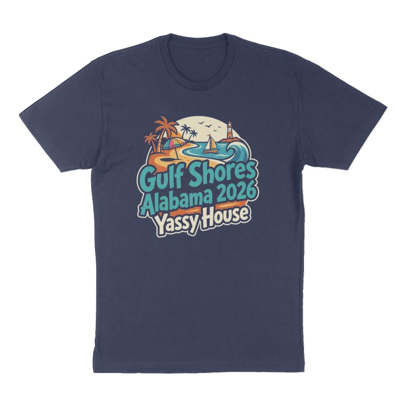 Custom t-shirt: "Gulf Shores Alabama 2026 ", Front print, navy shirt
