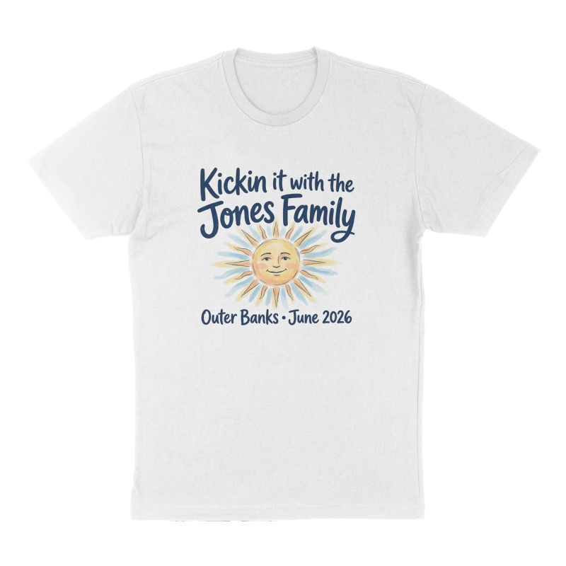 Custom t-shirt: "Kickin it with the Jones Family ", Front print, white shirt