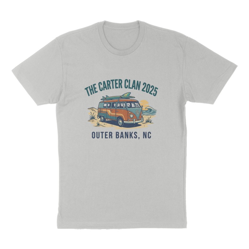 Custom t-shirt: "The Carter Clan 2025", Front print, heather-gray shirt