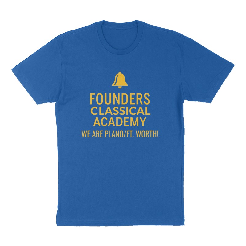 Custom t-shirt: "Founders Classical Academy", Front print, royal-blue shirt