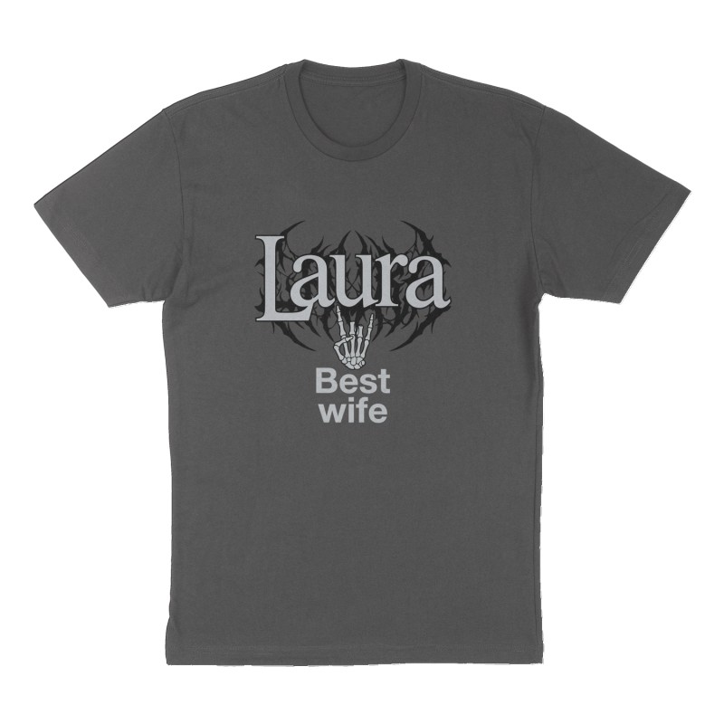 Custom t-shirt: "Laura", Front print, charcoal shirt