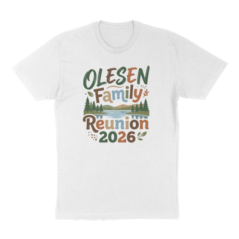 Custom t-shirt: "OLESEN Family Reunion 2026", Front print, white shirt