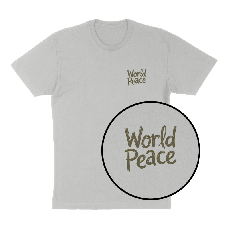 Custom t-shirt: "World Peace", Left Chest print, heather-gray shirt