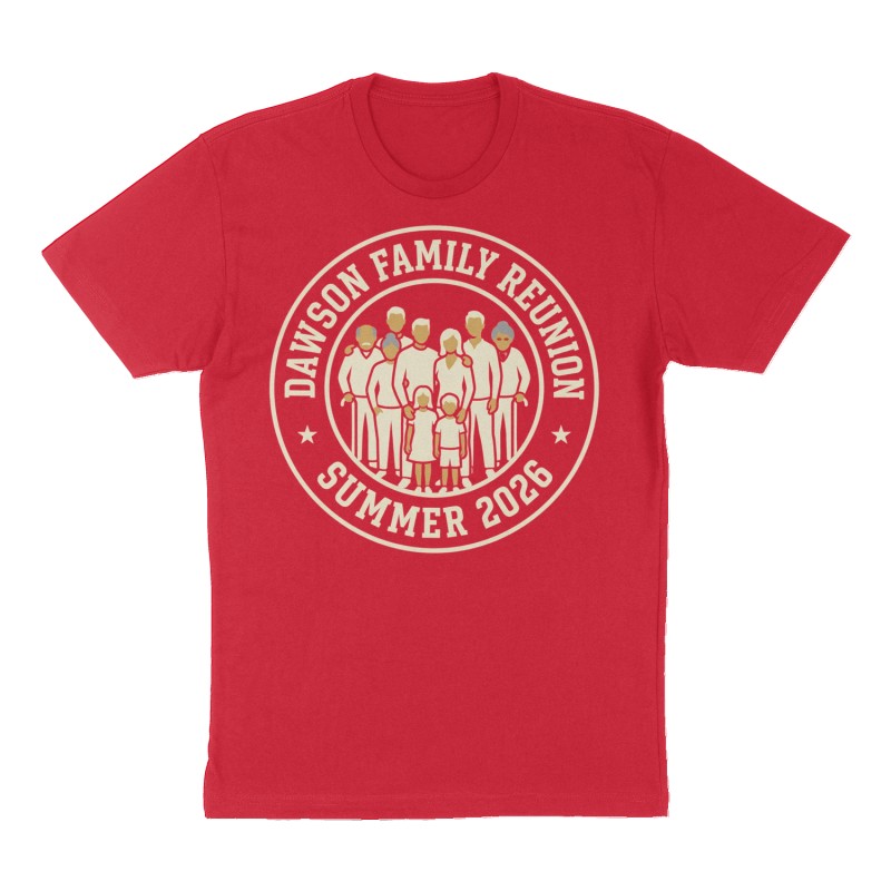 Custom t-shirt: "Dawson Family Reunion", red shirt