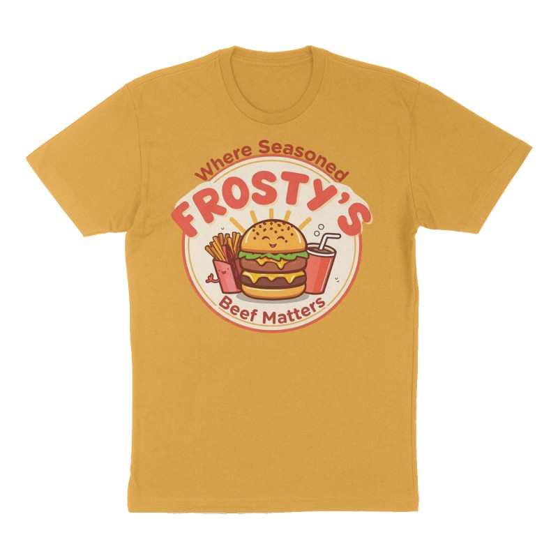 Custom t-shirt design, Front print, mustard-yellow shirt