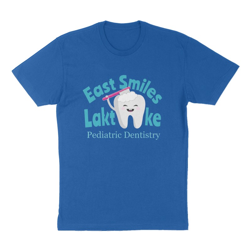 Custom t-shirt: "East Lake Smiles Pediatric Dentistry", Front print, royal-blue shirt