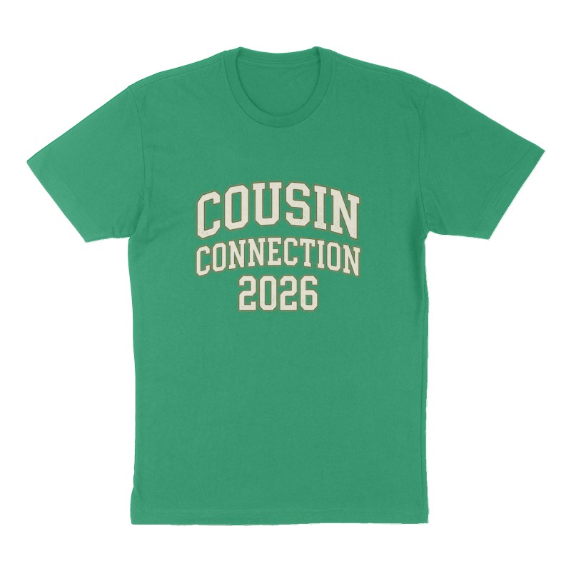 Custom t-shirt: "Cousin Connection 2026", Front print, green shirt