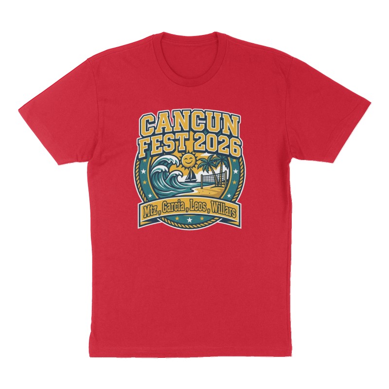 Custom t-shirt: "Cancun Fest 2026 ", Front print, red shirt
