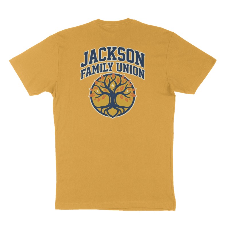 Custom t-shirt: "Jackson Family Union ", Back print, mustard-yellow shirt