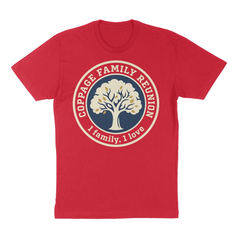 Custom t-shirt: "Coppage Family Reunion", Front print, red shirt
