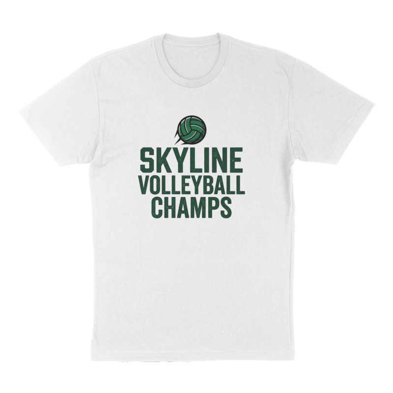 Custom t-shirt: "Skyline volleyball champs", Front print, white shirt