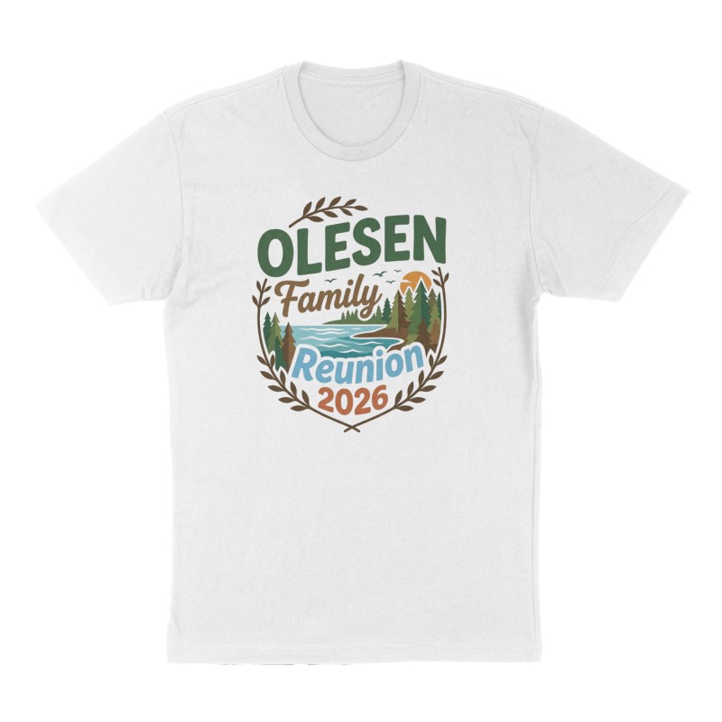 Custom t-shirt: "OLESEN Family Reunion 2026", Front print, white shirt