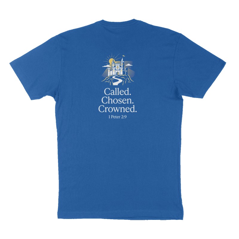 Custom t-shirt: "Called. Chosen. Crowned.", Back print, royal-blue shirt