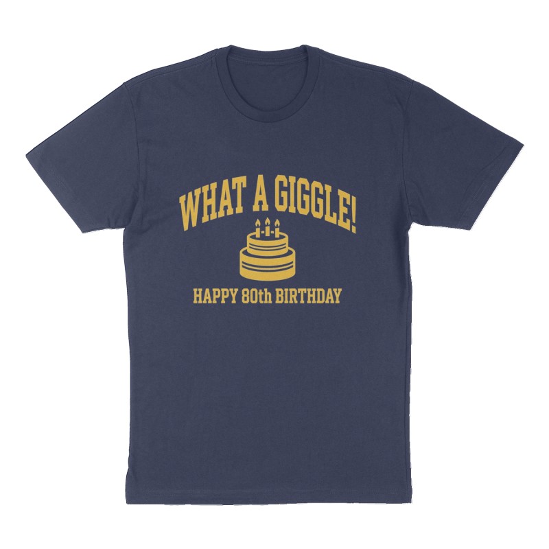 Custom t-shirt: "What a Giggle!", Front print, navy shirt
