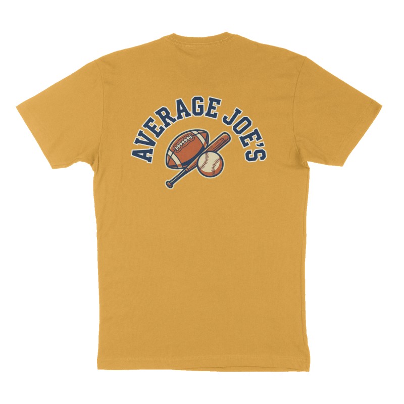 Custom t-shirt design, Back print, mustard-yellow shirt