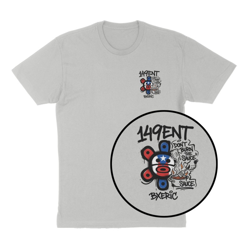 Custom t-shirt: "149ENT", Left Chest print, heather-gray shirt