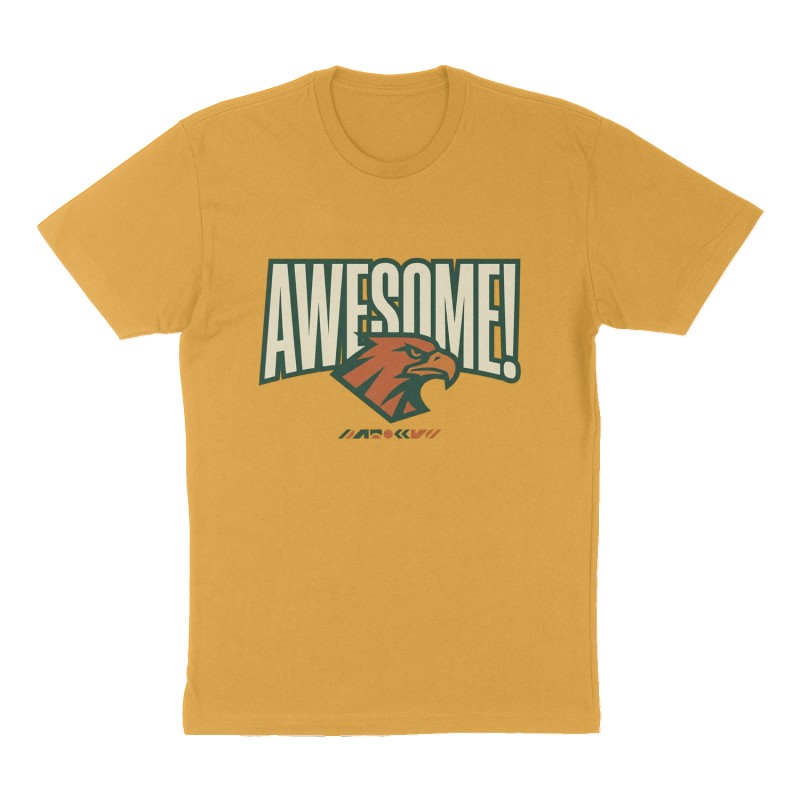 Custom t-shirt design, Front print, mustard-yellow shirt