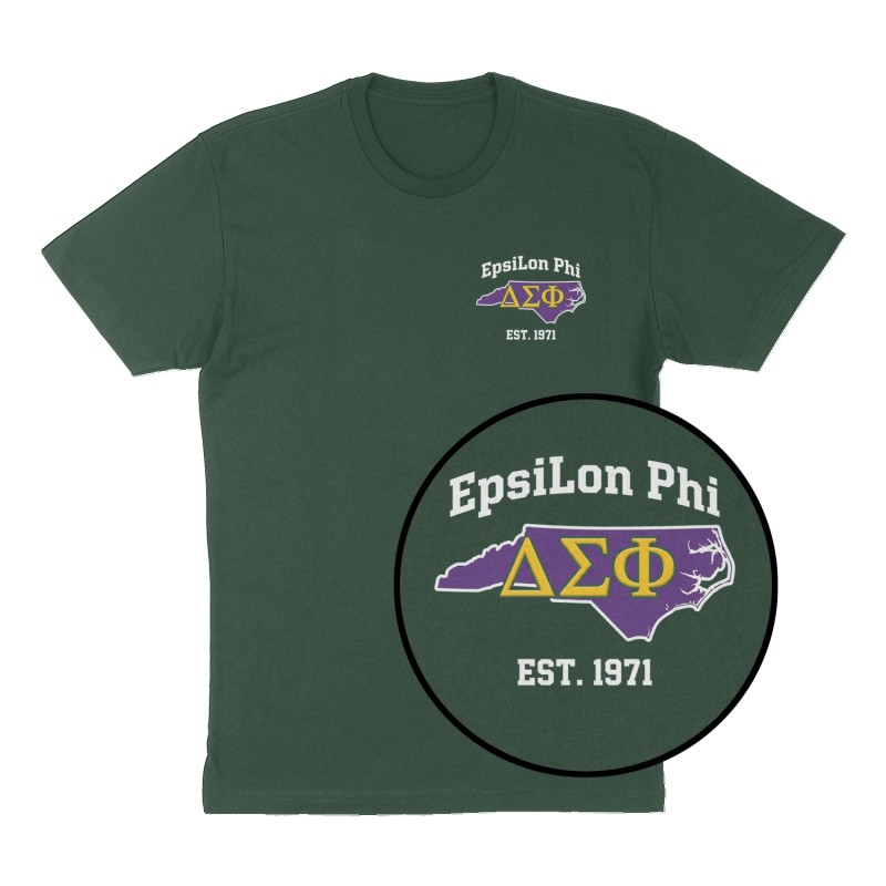 Custom t-shirt: "Epsilon Phi", Left Chest print, forest-green shirt
