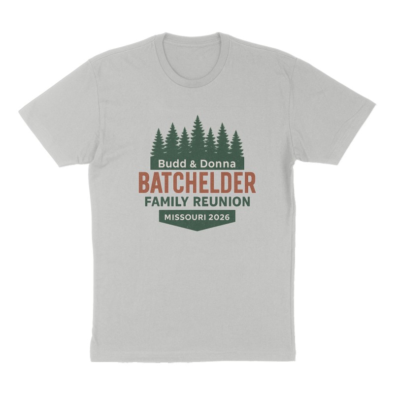 Custom t-shirt: "Budd & Donna Batchelder Family Reunion ", Front print, heather-gray shirt